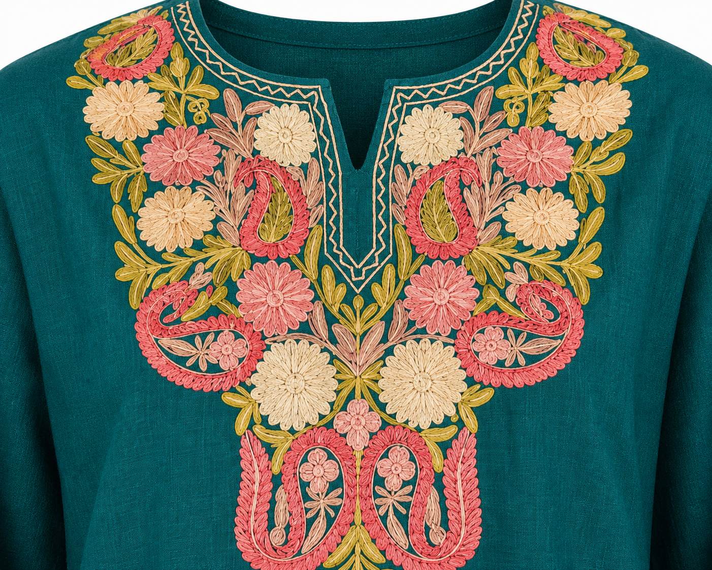 Kashmir Aari cotton Co-Ord Set | Teal Green